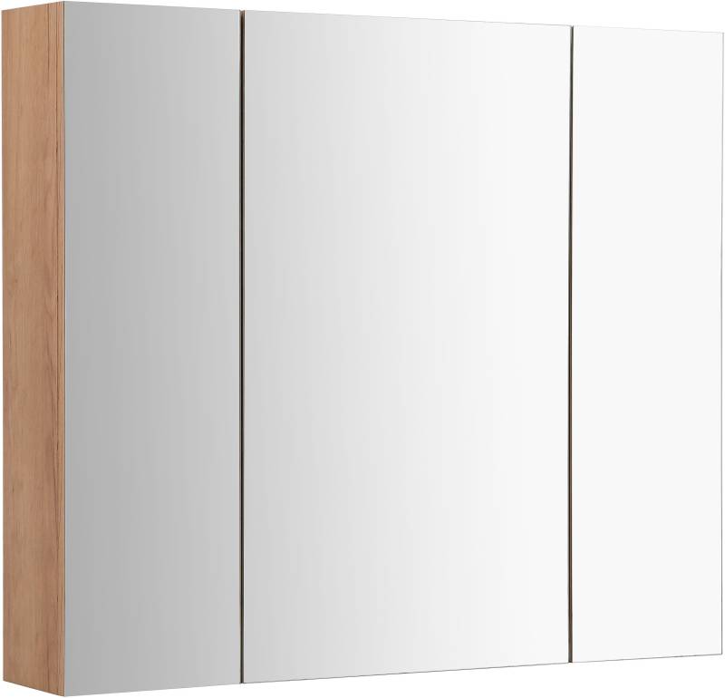 welltime Spiegelschrank "Lund Bad Spiegel WC Wandspiegel Badezimmerspiegel ohne LED" Badschrank Badezimmerspiegelschrank Spiegel Breite 80cm mit 3 Türen von Welltime