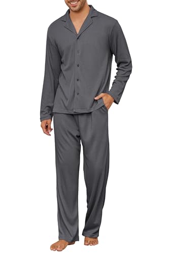 Andeip Loungewear Herren Schlafanzug Langarm Pjs Set Waffel Stricken Schlafen 2 Stück Button Down Schlafanzug für Männer Lounge dunkelgrau XXXL Andeip Loungewear Herren Schlafanzug Langarm Pjs Set Waffel Stricken Schlafen 2 Stück Button Down Schlafanzug für Männer Lounge dunkelgrau XXXL von Andeip