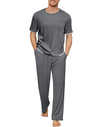 Andeip Schlafanzug Set Für Männer Kurzarm Pyjamas Aufenthaltsraum Schlafanzug Pyjama Bequem Dunkelgrau XL von Andeip