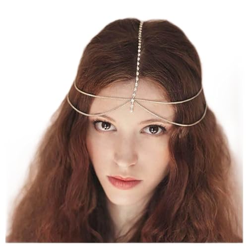 Andelaisi Boho-Kopfkette mit Strasssteinen, Kopfschmuck, Vintage-Stil, Kopfschmuck, Stirnband, glänzende Haarkette, Haarschmuck für Frauen und Mädchen (Silber) von Andelaisi