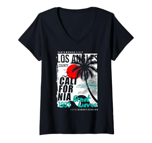 Damen Santa Monica Los Angeles County California T-Shirt mit V-Ausschnitt Damen Santa Monica Los Angeles County California T-Shirt mit V-Ausschnitt von Geschenk Los Angeles Kalifornien Souvenir by DMTRY