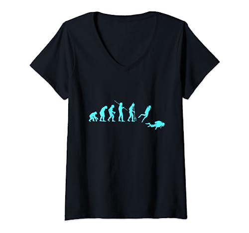 Damen Evolution Tauchen Tauchen im Ozean Tauchen im Meer Taucher T-Shirt mit V-Ausschnitt von Anders als andere Menschen Passionstaucher