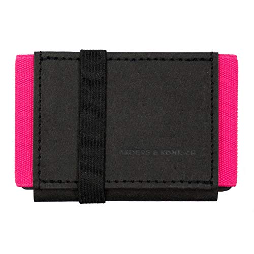 Anders & Komisch A&K Mini Portemonnaie Damen - Kleine Geldbörse mit Münzfach, sportlicher Geldbeutel für Damen, handgefertigt in Deutschland, Schwarz/Pink, praktisches Small Wallet von Anders & Komisch