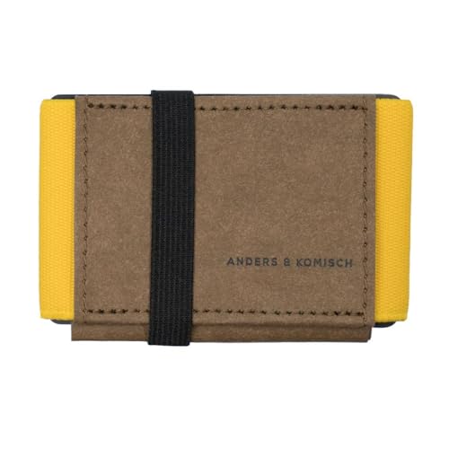 Anders & Komisch A&K Mini Portemonnaie - smart Wallet mit Münzfach - kleine Geldbörse perfekt für Damen und Herren Platz für 1 bis 12 Kreditkarten, Scheine und Münzen Braun/Gelb von Anders & Komisch