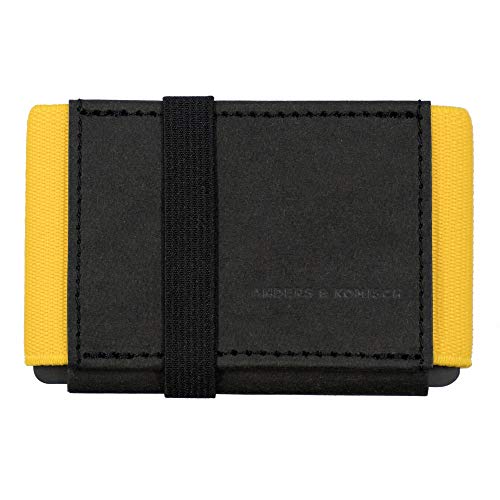 Anders & Komisch A&K MINI Portemonnaie mit Münzfach Slim Wallet Kreditkartenetui Kleiner Geldbeutel Herren Kartenetui Geldbörse Damen nachhaltiges Geschenk Made in Germany Schwarz/Gelb von Anders & Komisch