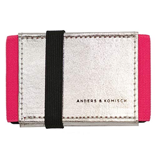 Anders & Komisch Kleiner Geldbeutel Damen - Slim Wallet mit Münzfach - Mini Portemonnaie - Kartenetui Handarbeit aus Deutschland Silber/Pink von Anders & Komisch