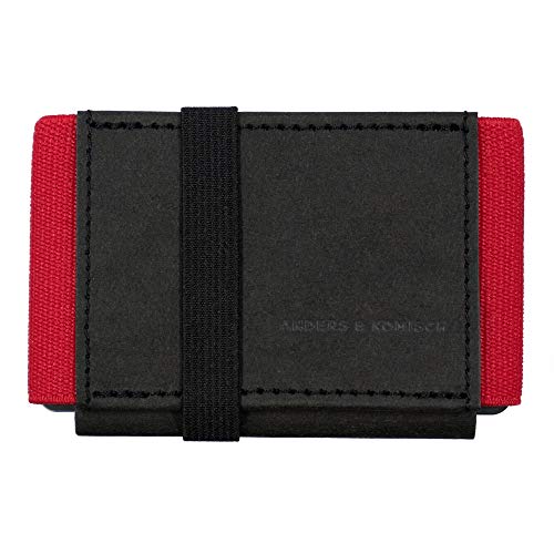 Anders & Komisch Slim Wallet mit Münzfach Herren Platz für 12 Karten, Scheine, Münzen. Mini Geldbeutel Damen, Kartenetui: Praktisch.Flexibel.Leicht. Handarbeit aus Deutschland in Schwarz/Rot von Anders & Komisch