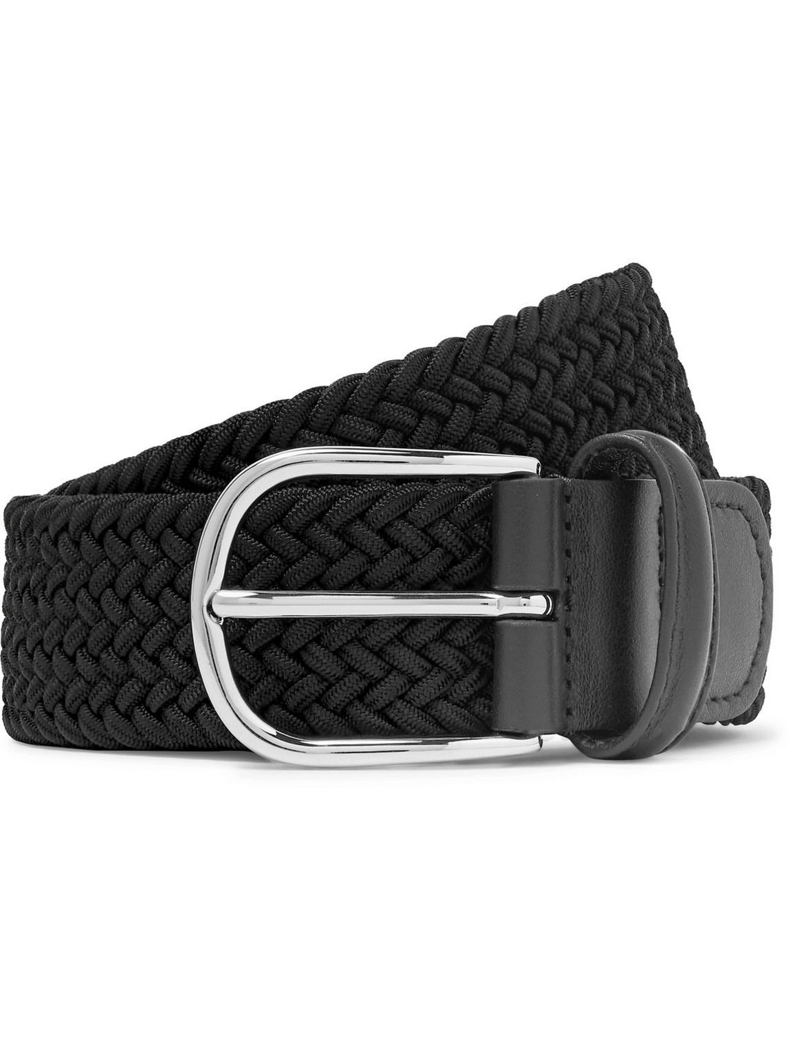 Anderson's - 3.5cm Leather-Trimmed Woven Elastic Belt - Men - Black - EU 75 von Anderson's