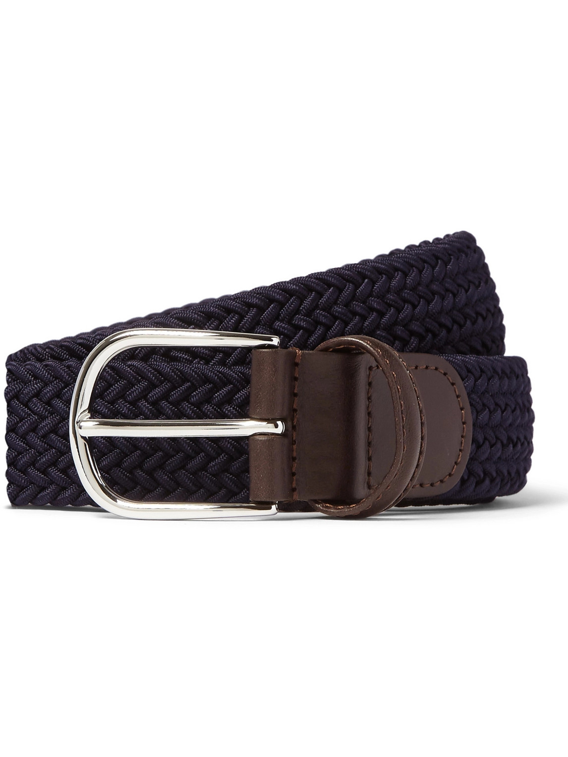 Anderson's - 3.5cm Leather-Trimmed Woven Elastic Belt - Men - Blue - EU 100 von Anderson's