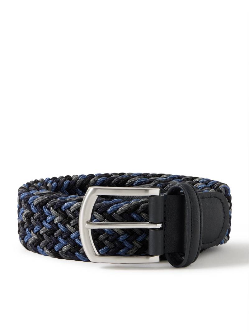 Anderson's - 3.5cm Leather-Trimmed Woven Elastic Belt - Men - Blue - EU 85 von Anderson's