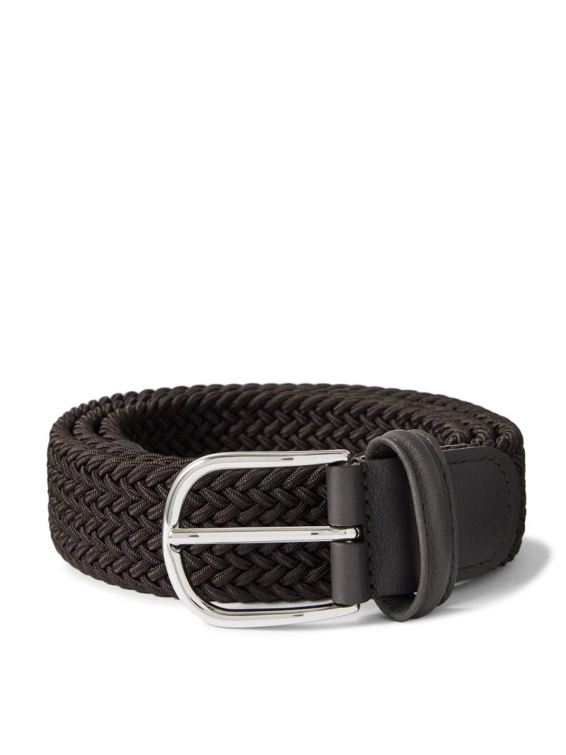 Anderson's - 3.5cm Leather-Trimmed Woven Elastic Belt - Men - Brown - EU 100 von Anderson's