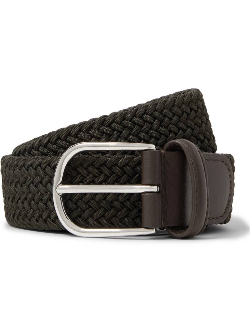 Anderson's - 3.5cm Leather-Trimmed Woven Elastic Belt - Men - Green - EU 75 von Anderson's