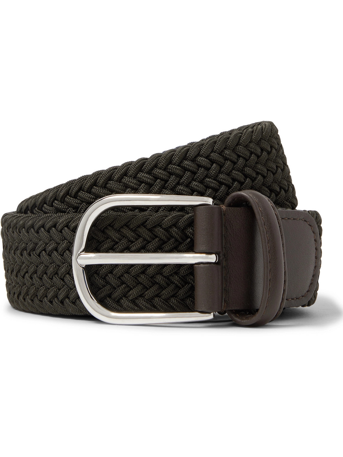 Anderson's - 3.5cm Leather-Trimmed Woven Elastic Belt - Men - Green - EU 90 von Anderson's