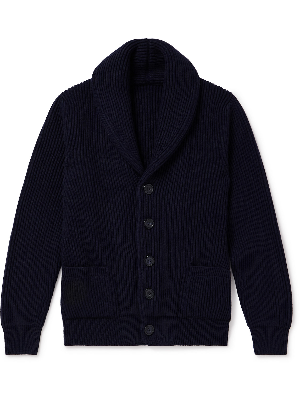 Anderson & Sheppard - Shawl-Collar Ribbed Wool and Cashmere-Blend Cardigan - Men - Blue - XS von Anderson & Sheppard