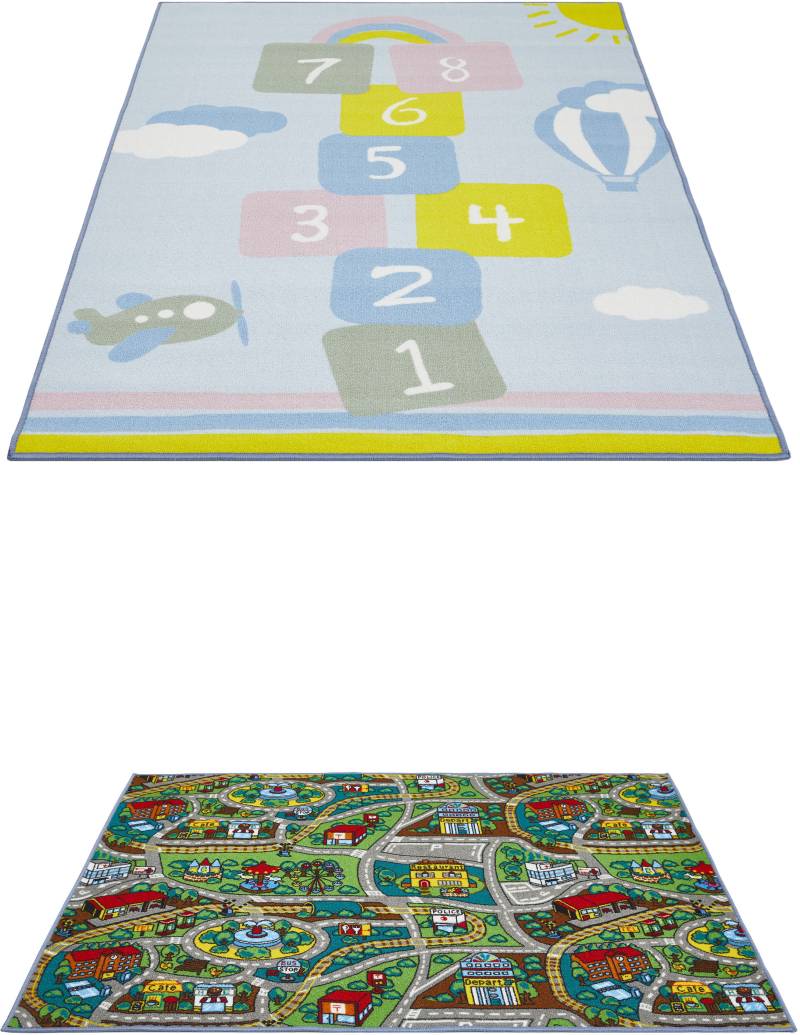Andiamo Kinderteppich "Duo" rechteckig 10 mm Höhe Spielteppich, Straßenteppich, beidseitig verwendbar, Hüpfkästchen von Andiamo
