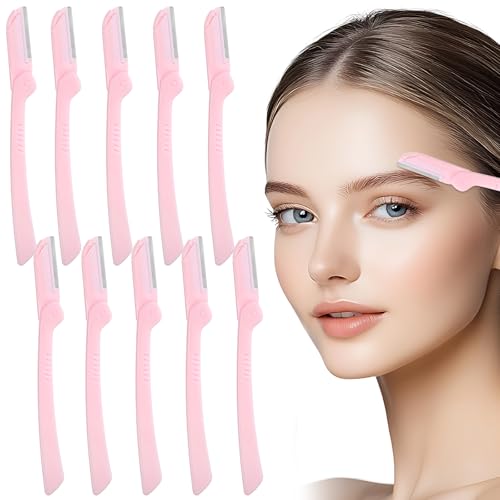 Andibro 10 Stück Augenbrauenrasierer Faltbarer, Augenbrauen Messer Gesichtshaarentferner und trimmer Mehrzweck Rasierer für Frauen und Damen(Rosa) von Andibro