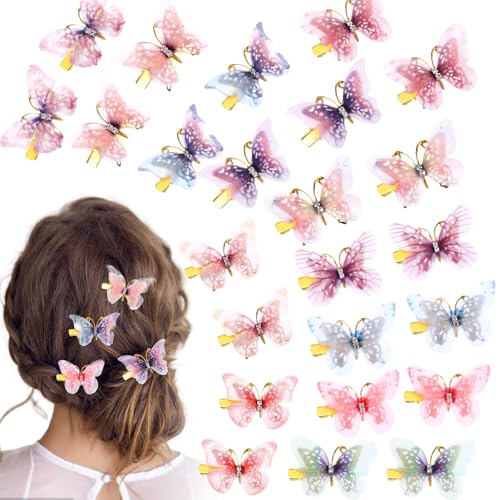 Andibro 24 Stück 3D Schmetterling Haarspangen - Bunte Glitzer Haarclips, Kleine Haarklammer Haarschmuck Mit Snap für Mädchen, Damen, Blumenmä, Hochzeit von Andibro