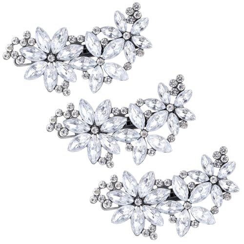 Andibro 3 x Strass-Haarspangen, silberfarbene Kristall-Blumen-Haarspangen, Kristall-Blume, Hochzeits-Kopfschmuck, Strass-Haarspangen für Bräute, Brautpaare, Damen von Andibro