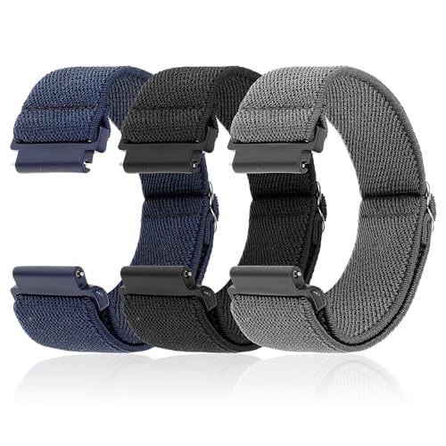 Andibro 3PCS Elastische Smart Watch Band, Kompatibel Mit 20mm Watch Strap Release Ersatz Armband Einstellbare Elastische Nylon Solo Loop Riemen Stoff Geflochtene Sport Bands Für Männer Frauen(A,20mm) von Andibro