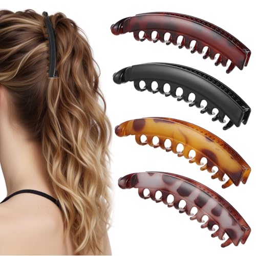 Andibro 4 Stück Groß Bananen Haarspange,Pferdeschwanz Haarklammer Vintage Bananen Clips Bananenspangen Griffkämme Damen Hochwertig Robust Haarschmuck für Frauen Mädchen von Andibro