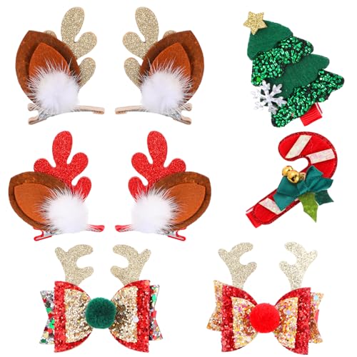 Andibro 8 Stück Weihnachten Haarspangen Set,Xmas Glitter Geweih Haarclips Weihnachtsbaum Haarklammern Weihnachtsmütze Haarnadeln Niedlicher Weihnachts Haarschmuck für Kinder Mädchen Frauen Damen von Andibro