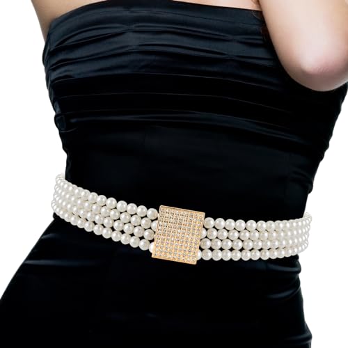 Andibro Brautperlen elastischer Taillengürtel, Strass Hochzeits Taillenkette, Kristallschärpen, Brautjungfernkleid Bund für Frauen von Andibro