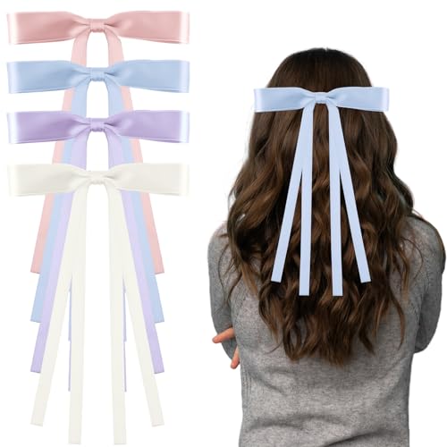 Andibro Haarschleifen Clips für Frauen, 4 Stück bunte Quastenband Haarspangen Kawaii Bowknots Haarnadeln niedlicher ästhetischer Pferdeschwanzhalter solide Haarnadel langes Haar Accessoire(B) von Andibro