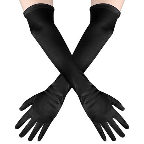 Andibro Damen Satin Elegant Abendhandschuhe Schwarz, 1 Paar Lang, Satin Classic Opera Party Halloween Karneval Kostüm Braut (Schwarz) von Andibro
