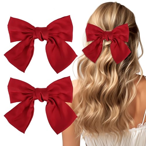 Andibro Schleife Haarspange, 2 Stück Große Haarschleifen Clip 15,2 cm Seidige Satin Bow Haarspangen Französische Haarspangen Haarschmuck für Frauen Mädchen Hochze von Andibro