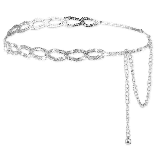 Andibro Strass Taillengürtel für Damen, Kristall Taillenkettengürtel Verstellbarer Diamant O Ring Bauchkette Silber Metall Kettengürtel Glitzergürtel für Abendkleid Jeans Kleider von Andibro