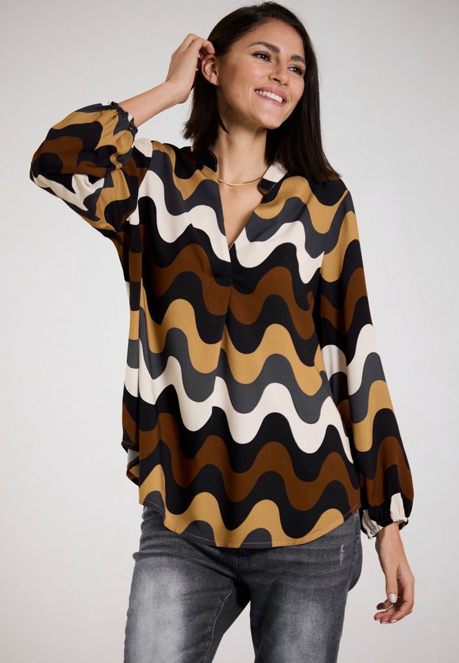 Andijamo-Fashion Schlupfbluse ART OF LIVING Graphischer Wellenprint in warmen Naturtönen von Andijamo-Fashion