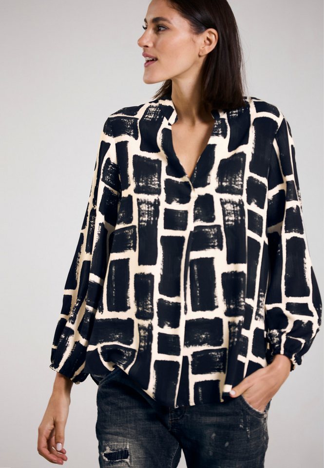 Andijamo-Fashion Schlupfbluse CHECK IT Edler Grafikprint, fließende Silhouette von Andijamo-Fashion