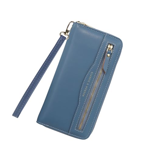 Andiker Geldbörse Damen, Weiches PU-Leder Portmonee für Frauen mit Abnehmbarem Armband, Gross Damen Geldbörsen mit Mehreren Schlitzen Reißverschluss Münztaschen (Blue) von Andiker