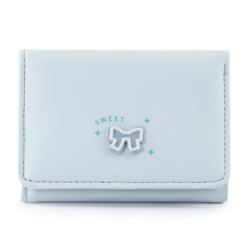 Andiker Kleine Geldbörsen für Frauen, Kompakte Dreifaltige Damen Geldbörse mit nettem Bogen Weiches PU-Leder Einfache Mode Frauen Kleine Geldbörse mit ID Fenster Multi Card Slots (Blau) von Andiker
