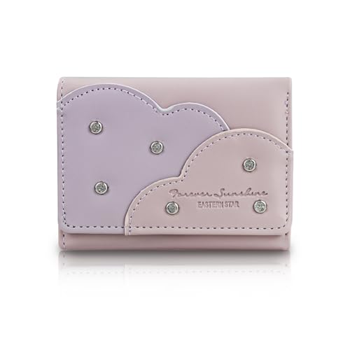Andiker Kompakte dreifach gefaltete Damen-Geldbörse, weiches PU-Leder, mehrere Fächer, Kartenhalter, Geldbörse mit Nieten für den täglichen Gebrauch auf Reisen, Violett, Modern Andiker Kompakte dreifach gefaltete Damen-Geldbörse, weiches PU-Leder, mehrere Fächer, Kartenhalter, Geldbörse mit Nieten für den täglichen Gebrauch auf Reisen, Violett, Modern von Andiker