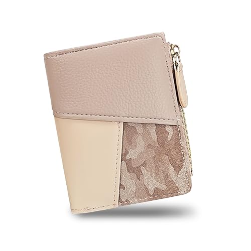 Andiker Small Wallet für Frauen, Compact Bi-Fold Soft PU Leder Damen Geldbörse Mode Vintage Spleißen Damen Geldbörse mit Reißverschluss Münzfach für den täglichen Gebrauch auf Reisen (Rosa) von Andiker