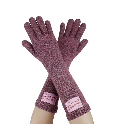 Andiker Thermohandschuhe für Frauen, gestrickte Wolle Daumen und Zeigefinger Touchscreen Handschuhe, warme weiche elastische Winterhandschuhe für den Innenbereich (Lila, Lang) von Andiker