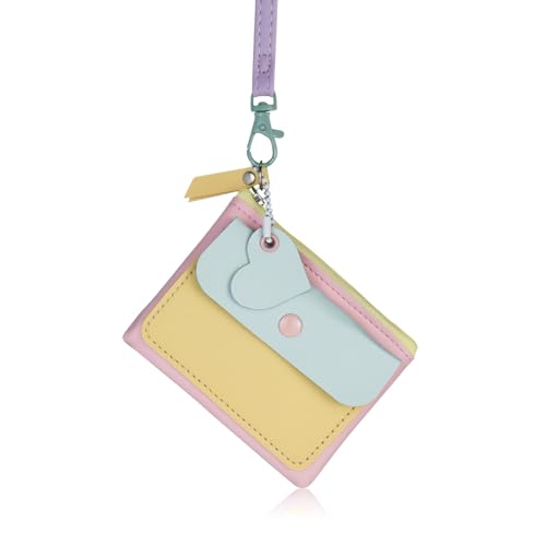 Andiker kleine Münze Geldbörse mit langem Hals Lanyard, weiches PU-Leder Damen Geldbörse Nette kleine Geldbörsen für Frauen mit Herzform Anhänger Snap Reißverschluss Taschen (Rosa) von Andiker