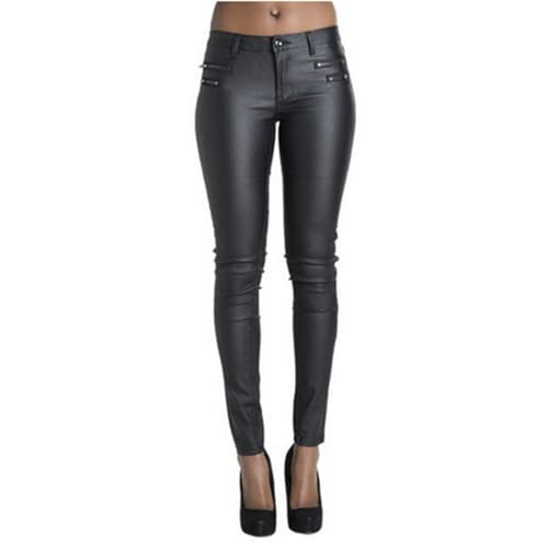 Andiwa Damen Kunstleder-Hose, niedrige Taille, Doppel-Reißverschluss, Push-Up-Hose, Stretch, PU, sexy, zierlich/regulär/hoch Gr. XXX-Large, Schwarz von Andiwa