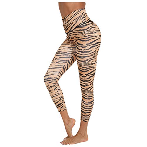 Andiwa Damen-Leggings, sexy Tiger-Muster, Push-Up-Leggings, hohe Taille, Bauchkontrolle, Rücken, Taille, Kreuz, Yoga, dehnbar Gr. L, gelb von Andiwa