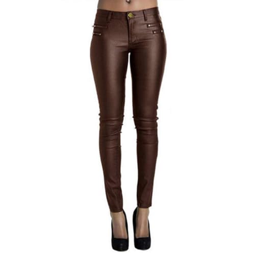 Andiwa Damen-Leggings aus Kunstleder, niedrige Taille, Doppelreißverschluss, Po, Push-Up, Stretch, Skinny, PU-Leder, Petite/Regular/Tall von Andiwa