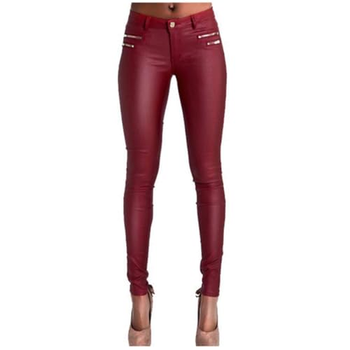 Andiwa Damen-Leggings aus Kunstleder, niedrige Taille, Doppelreißverschluss, Po, Push-Up, Stretch, Skinny, PU-Leder, Petite/Regular/Tall von Andiwa