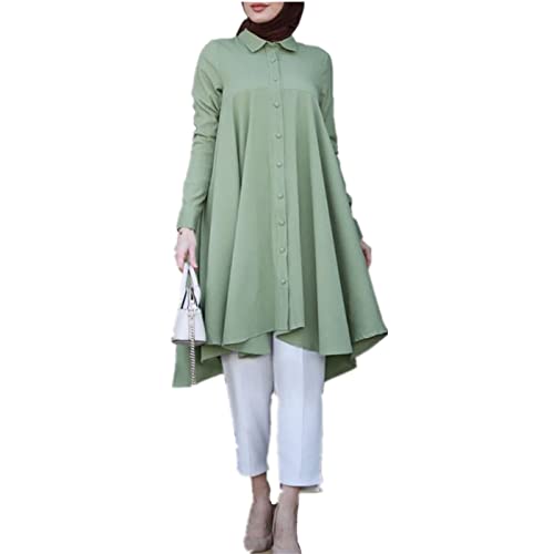 Andiwa Damen Muslim Tunika Shirts Elegant Unregelmäßige Bluse Casual Langarm Button Down Tops Islamische Kleidung, grün, XXXXL von Andiwa