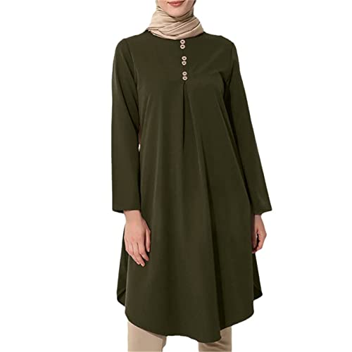 Andiwa Damen Muslim Tunika Shirts Elegant Unregelmäßige Bluse Casual Langarm Button Tops Islamische Kleidung, grün, Small von Andiwa