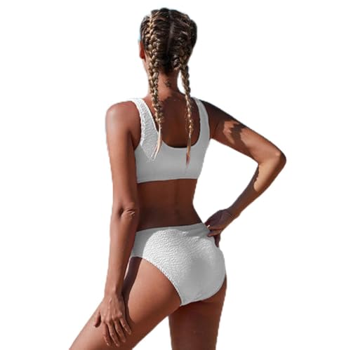 Damen Bikini-Set Push Up Strickgarn Jacquard 2-teilig Badeanzüge Damen Bottom Triangel Bademode Badeanzug Gr. S, weiß von Andiwa