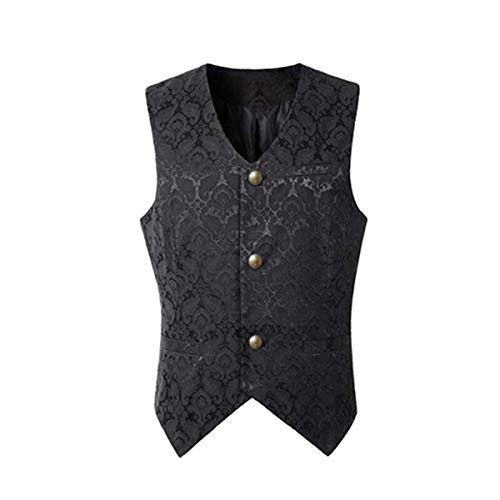 Herren Gothic Steampunk Vintage einreihige Weste Brokatweste Uniform Kostüm formelle Frack Weste Gr. M, Schwarz von Andiwa