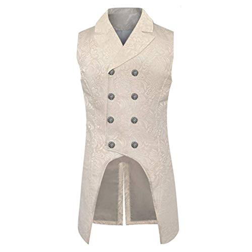 Andiwa Herren Gothic Steampunk Vintage Zweireihige Weste Brokatweste Uniform Kostüm formelle Frack Weste, weiß, XXL von Andiwa