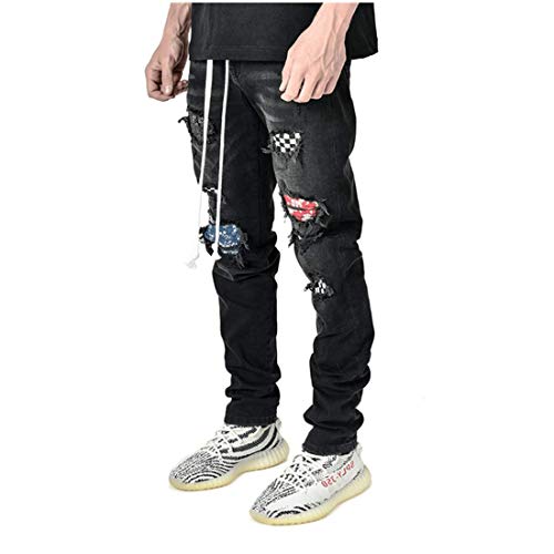 Herren Jeans Damaged Slim Fit Denim Street Pants Skinny Ankle Boys Casual Stretch Hose Neu Ripped Jeans Gr. L, Schwarz von Andiwa