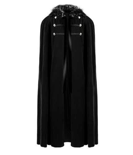 Herren Samt Pelzkragen Wikinger Umhang Mittelalter Renaissance König Umhang Weihnachten Halloween Umhang Party Cosplay Kostüme, Schwarz , Einheitsgröße von Andiwa