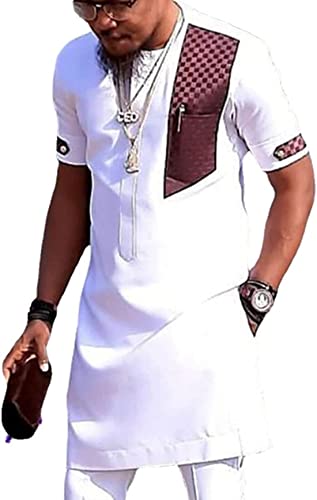 Lässige afrikanische Hemden für Herren Mode Langarm Dashiki Tops und Hose 2-teiliges Set Slim Fit nigerianische Kleidung mit Tasche, 2-teiliges Set, XL von Andiwa